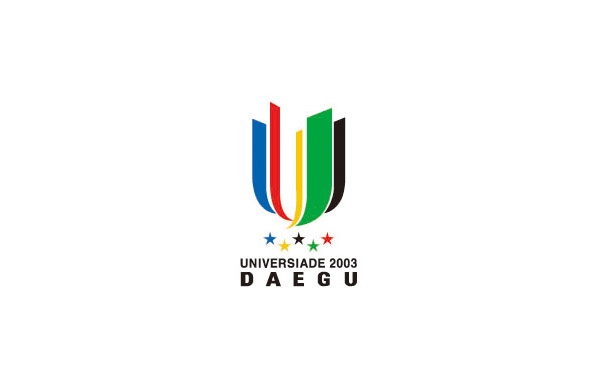 用五彩的線條組合成交錯的首字母U的抽象的2003世界大學(xué)生運(yùn)動會標(biāo)志